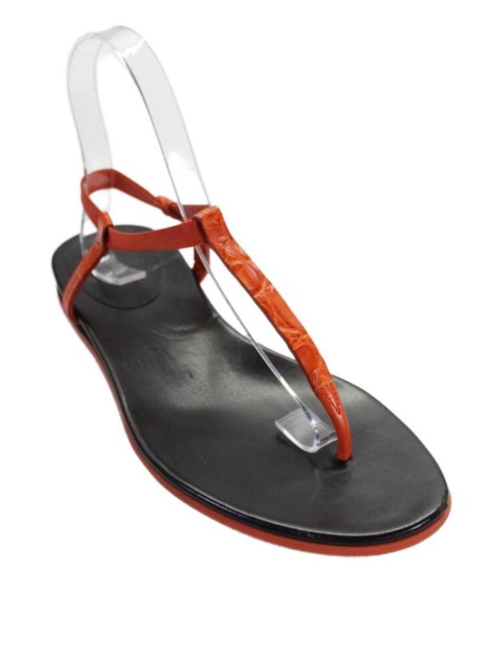 Gucci Womens Leather T-Strap Thong Flat Sandals Orange Size 7.5